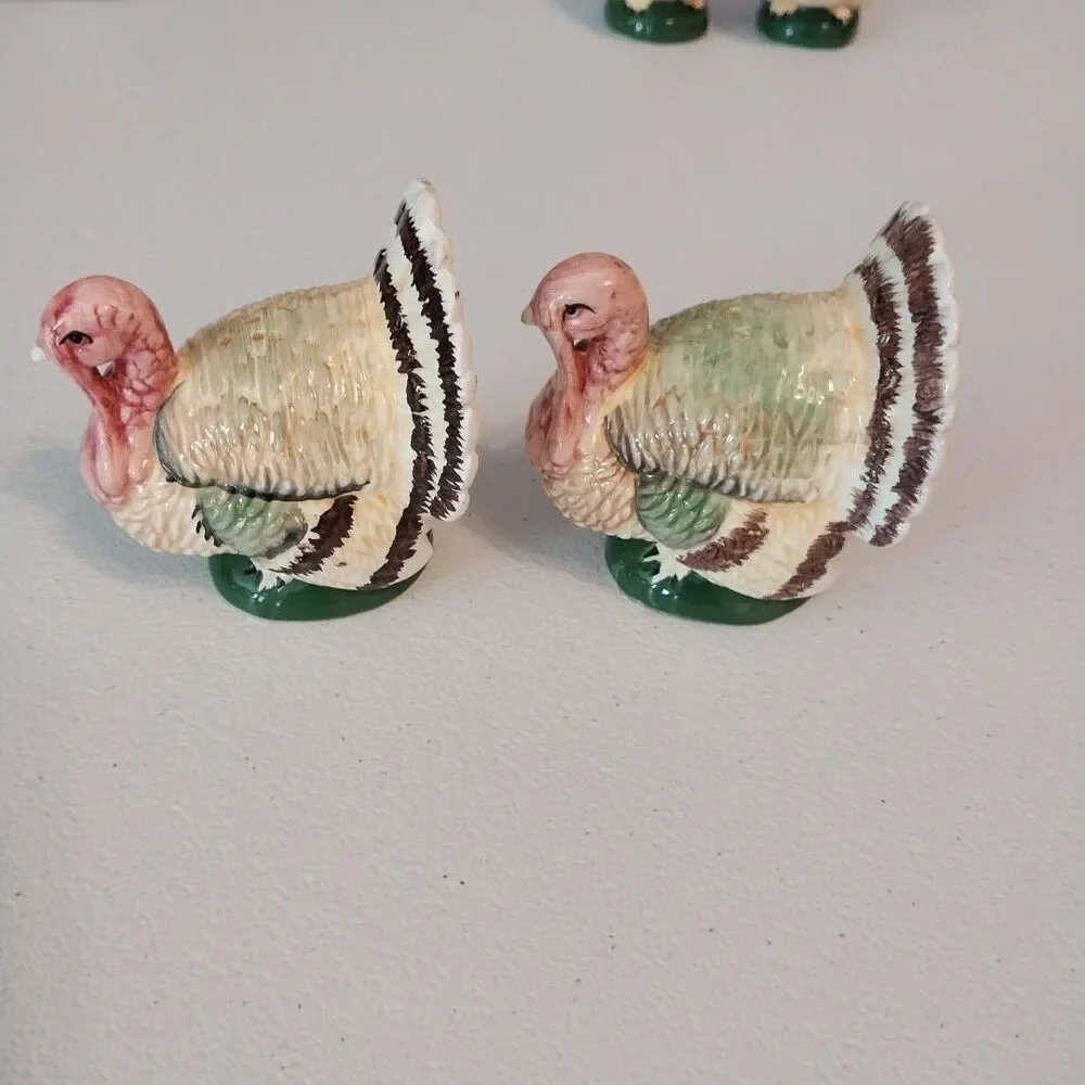Vintage Brinn's Turkey Ceramic Set Butter Dish Gravy Boat S&P Candleholders